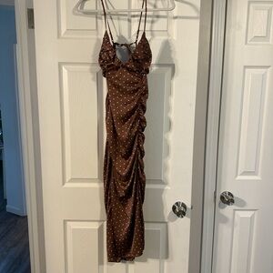 Chic Brown Polka Dot Maxi Dress